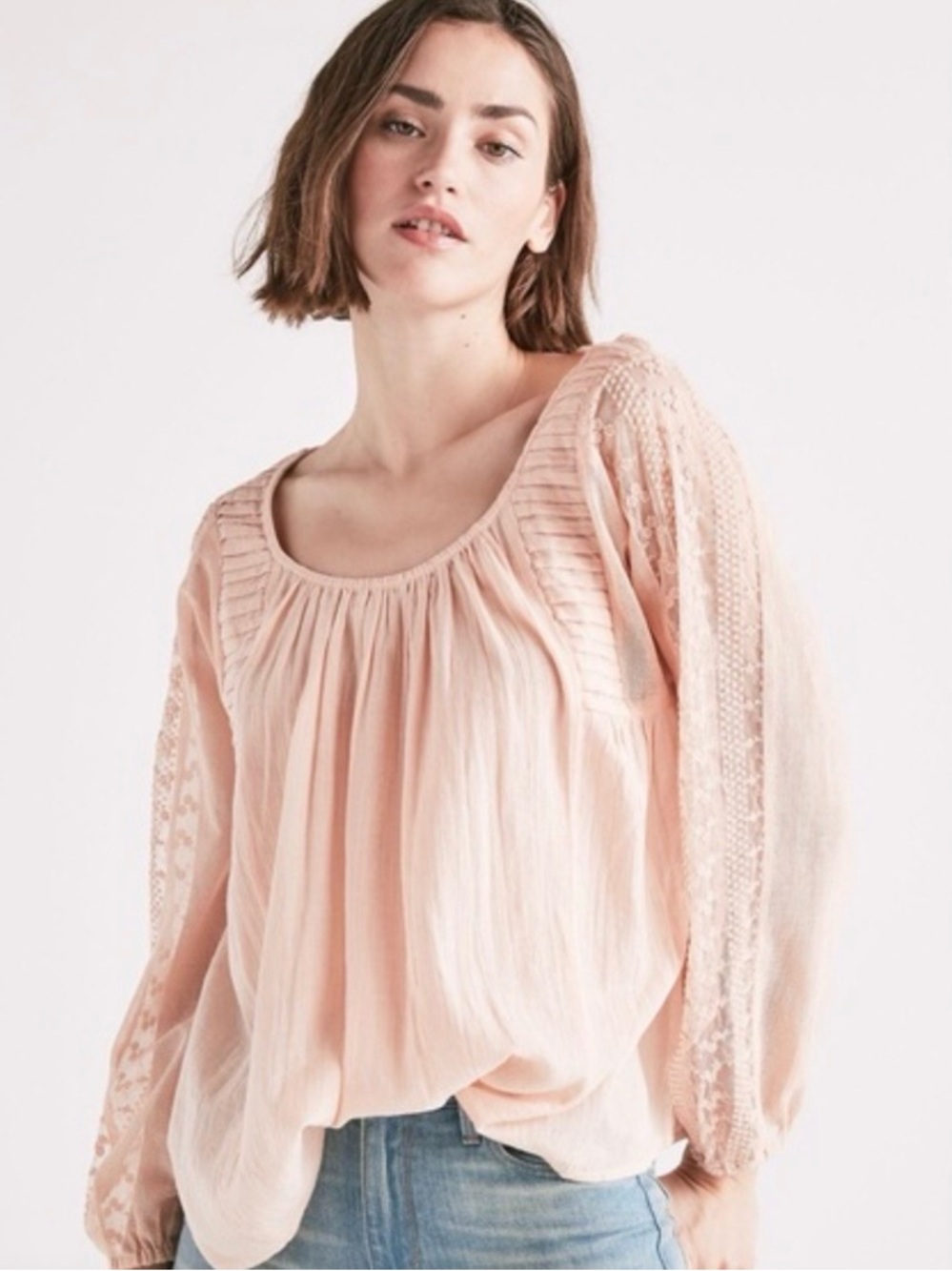 Lucky Brand Cross Back Peasant Women’s Blouse Cotton Oversized Long Sleeve Sz S